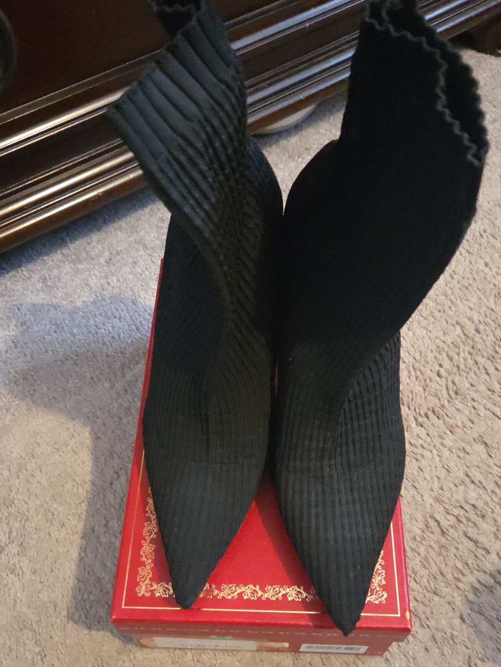 Zara Black Pointed Ribbed Knit Sock Booties